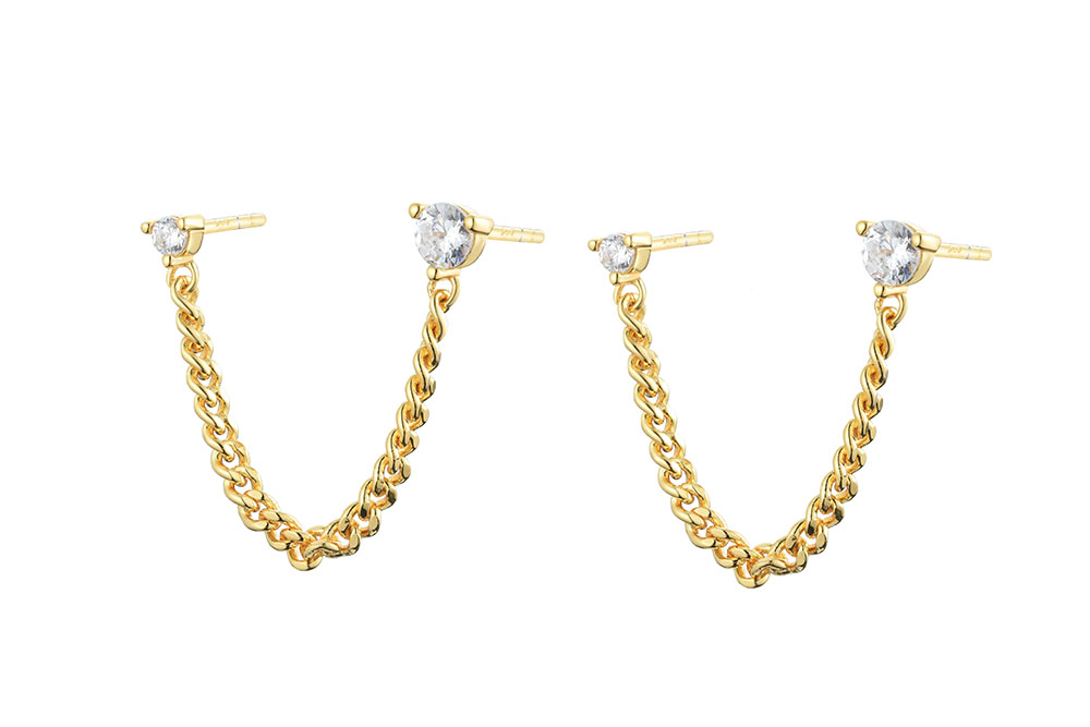 [144420002ZBL] Silver 925 doble piercing with cz (Gold plated)