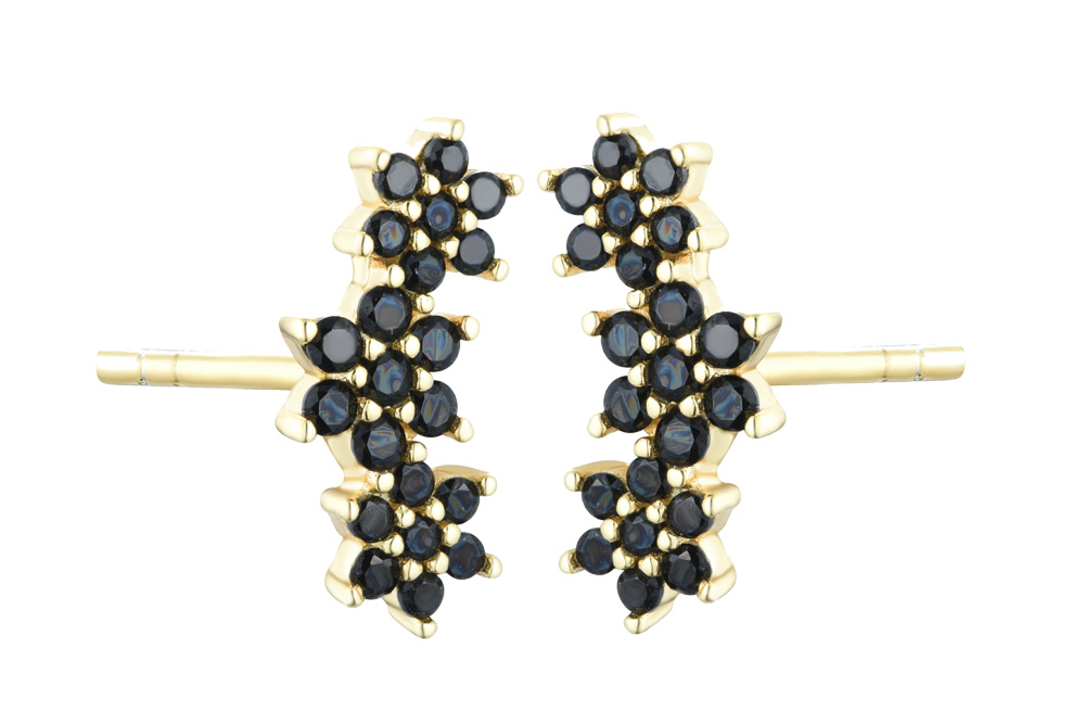 [14565E000000NEDO] Silver 925 zirconia flower earring (Black)