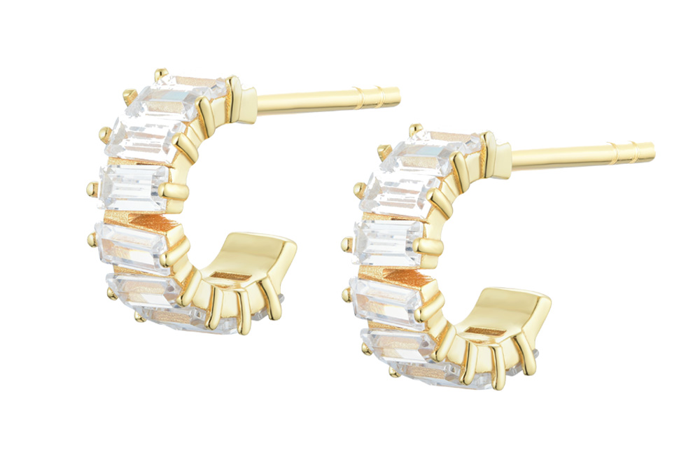 [14566E00E120BLDO] Silver 925 zirconia earring (White, Gold plated)