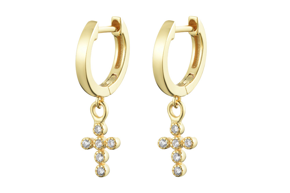 925 silver hoop earring with zirconia cross