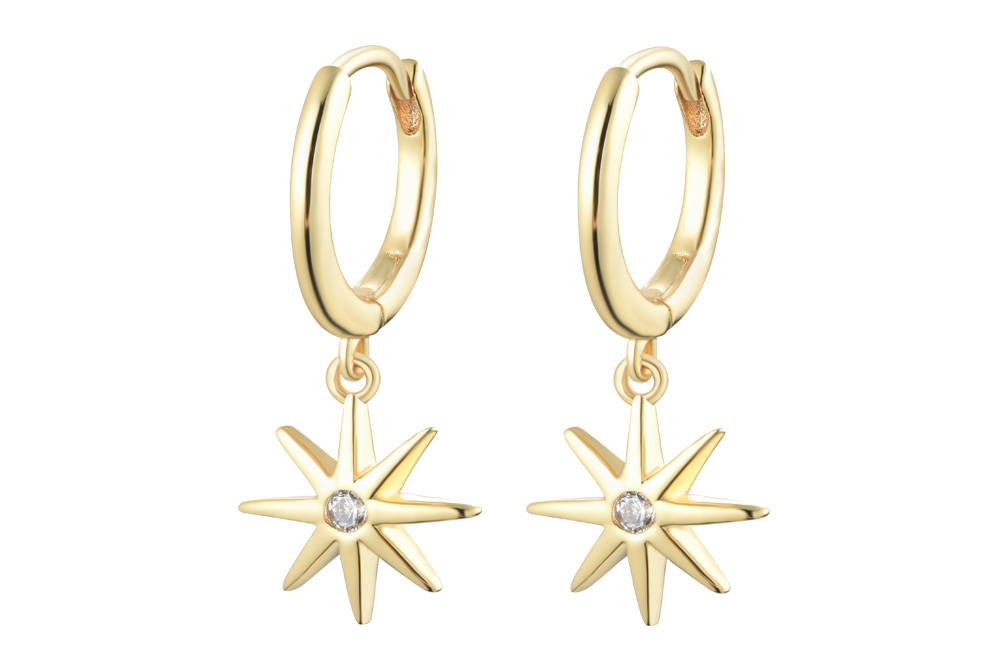 [14635E000000BLDO] 925 silver hoop earring with zirconia star (Gold plated)