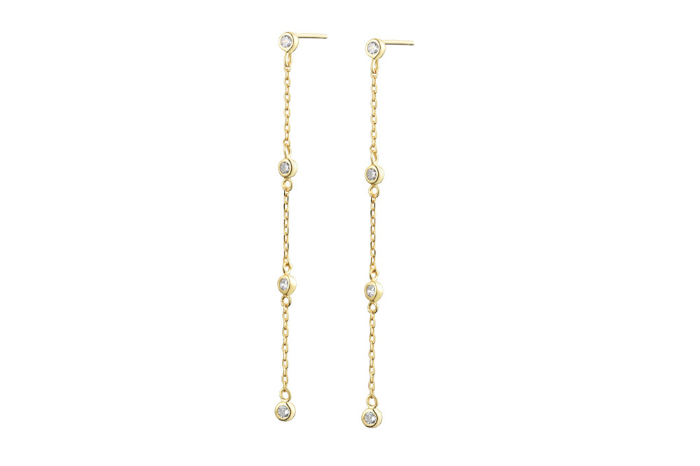 [14637E000000BLDO] Sterling silver long earring with cubic zirconia (Gold plated)