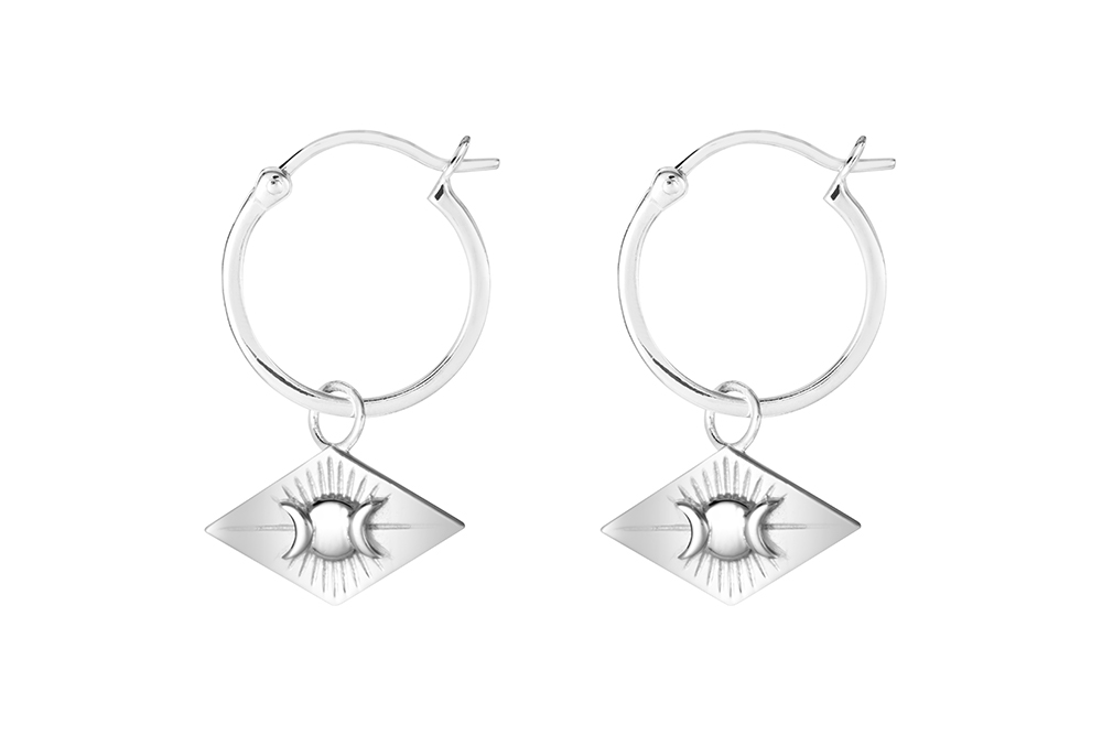 Sterling silver hoop earring with tag charm