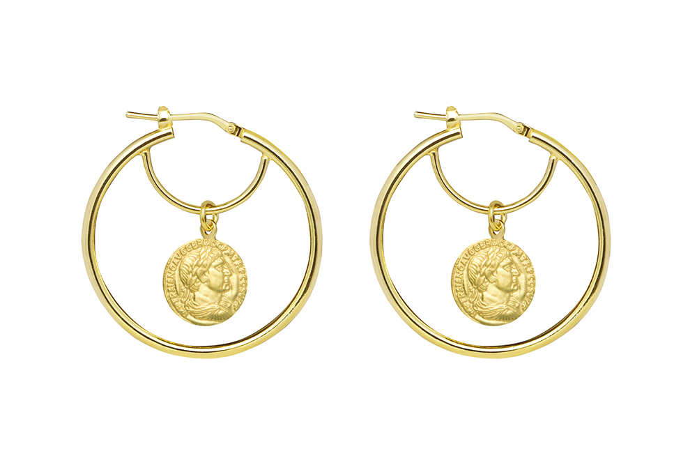 Sterling silver hoop earrings with coin charms