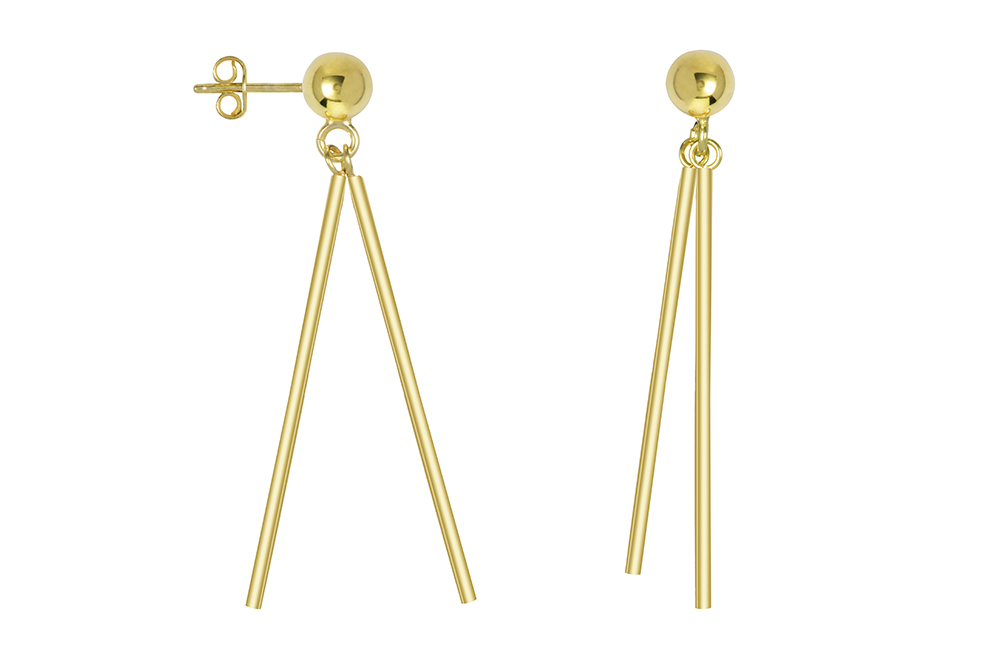 Sterling silver long bar and ball earrings