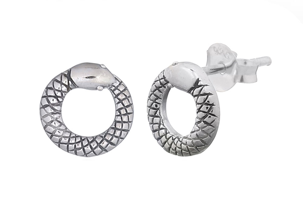 Silver snake circle earring