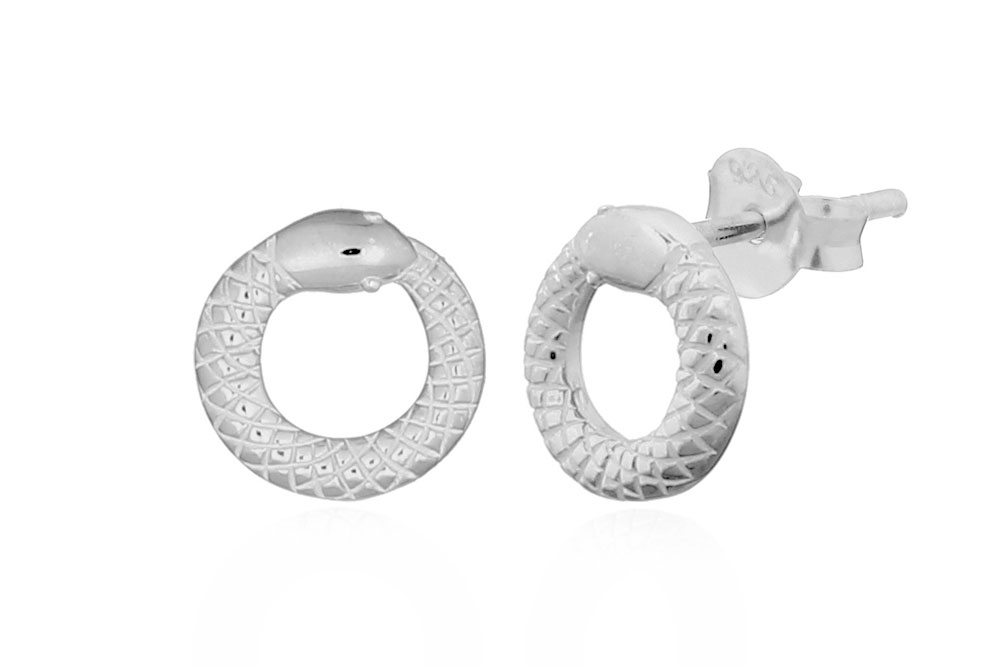 Silver snake circle earring