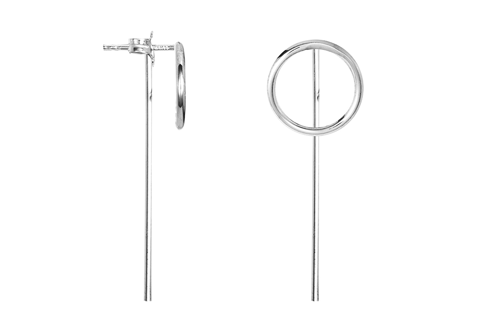 Sterling silver long  bar circle earrings