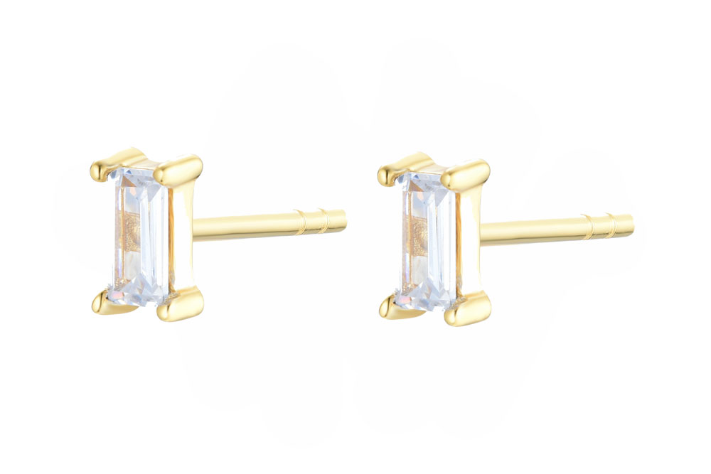 [14968E000000BLDO] Sterling silver baguette zirconia earring (Cubic zirconia, White)
