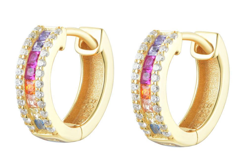 [15012E00E100MXDO] Sterling silver white zirconia earring hoop (Gold plated)