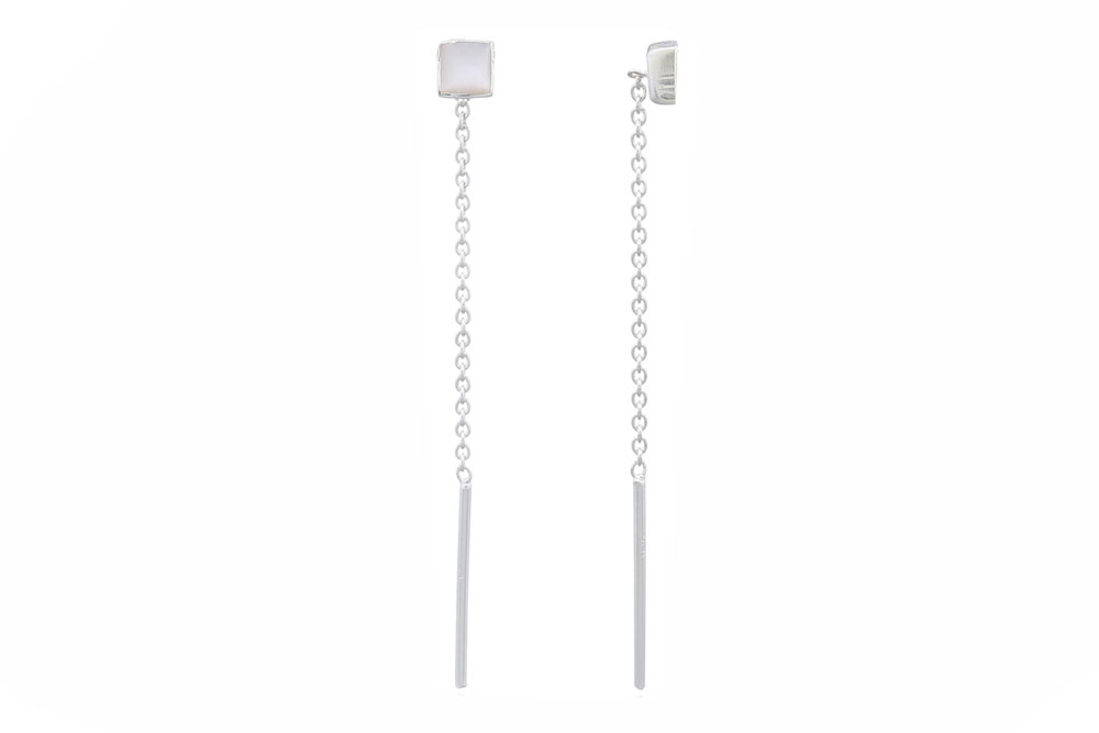 [15064E000000NAPL] Sterling silver mini squared stone earring (White, Sterling silver)