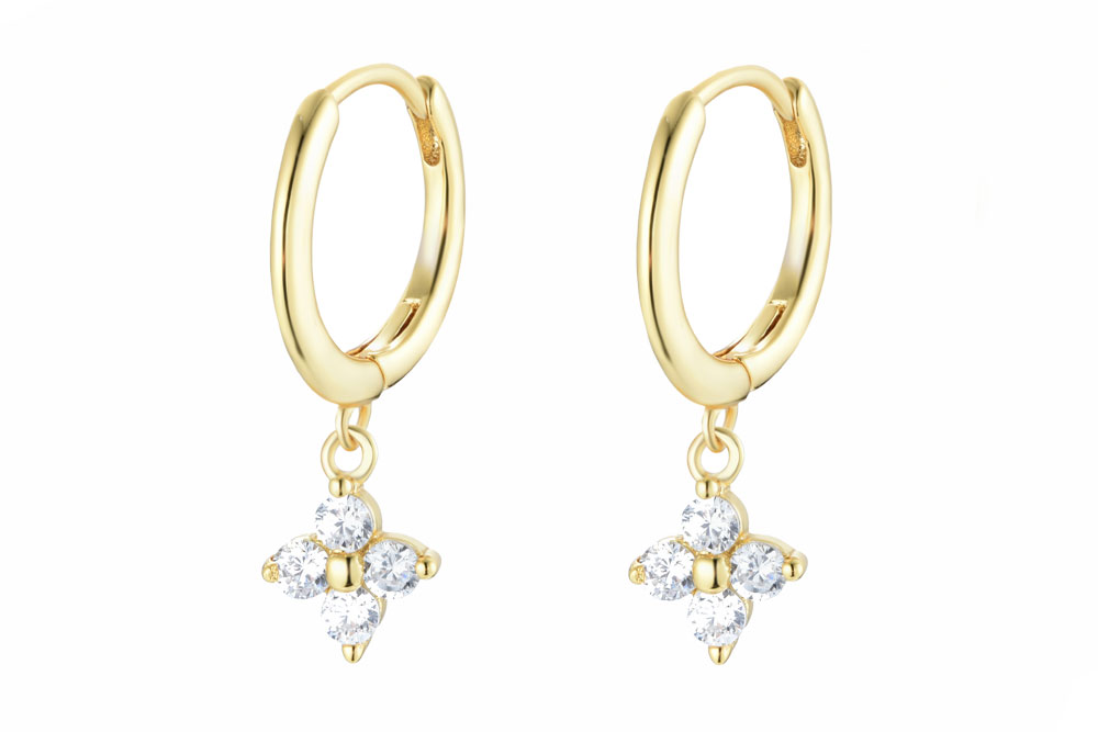 [15088E00E120BLDO] Sterling silver zirconia flower earring hoop (White, Gold plated)