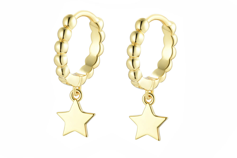 Pendiente plata 925 aro bolitas estrella 