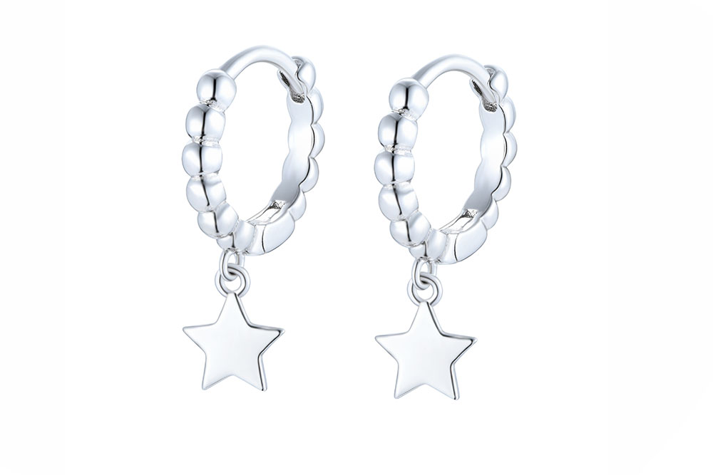 Pendiente plata 925 aro bolitas estrella 
