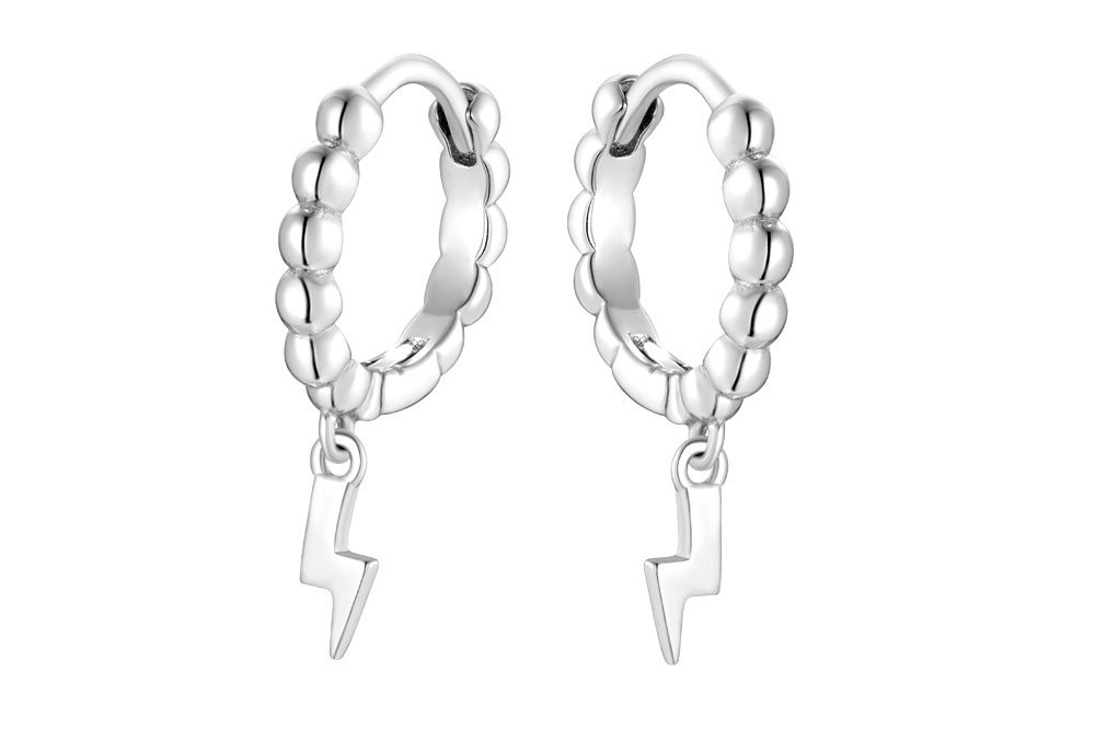 Pendiente plata 925 aro bolitas rayo 