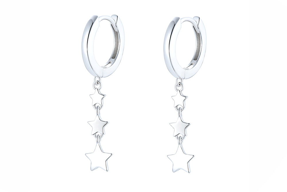 Pendiente plata 925 aro tres estrellas 