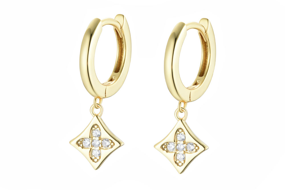 [15112E00E120BLDO] Sterling silver squared zirconia earring (Gold plated)