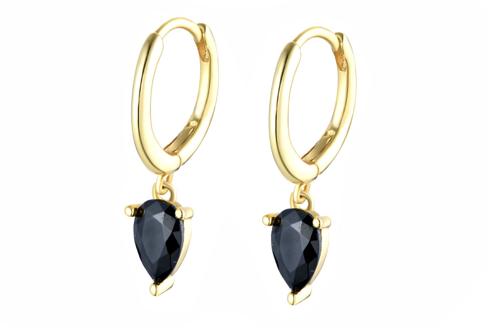 [15115E00E120NEDO] Sterling silver pear zirconia earring (Black)
