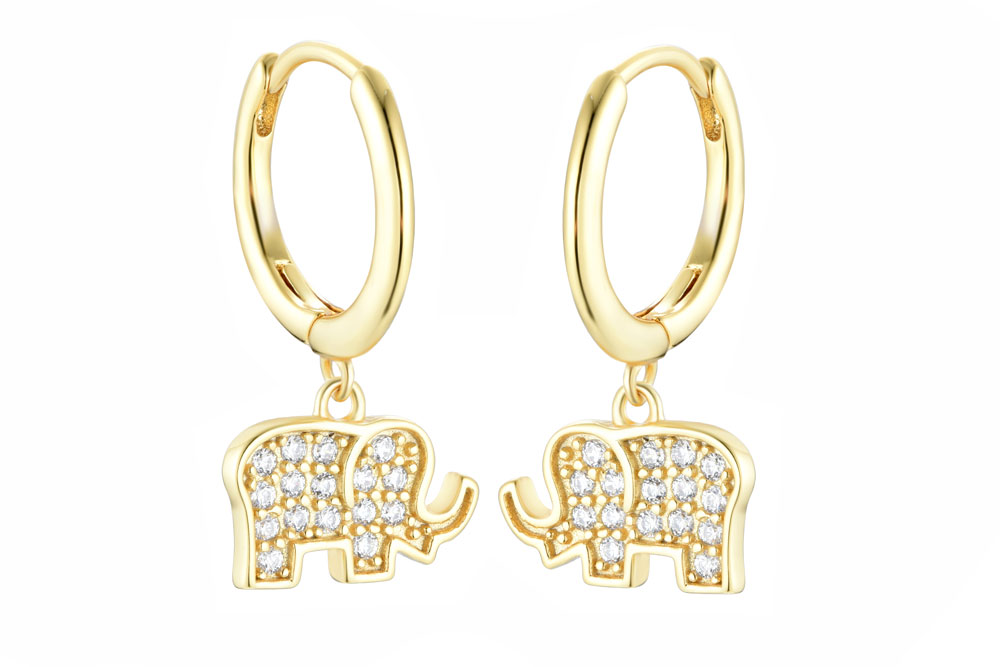 Pendiente plata 925 aro elefante de zirconitas 