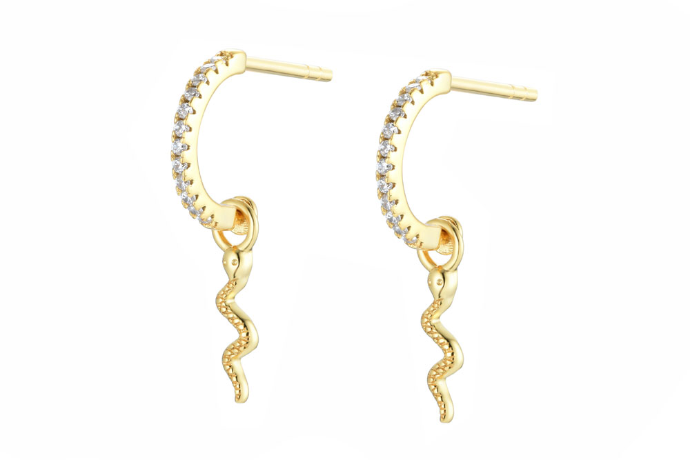 Pendiente plata 925 aro de zirconita con mini serpiente 