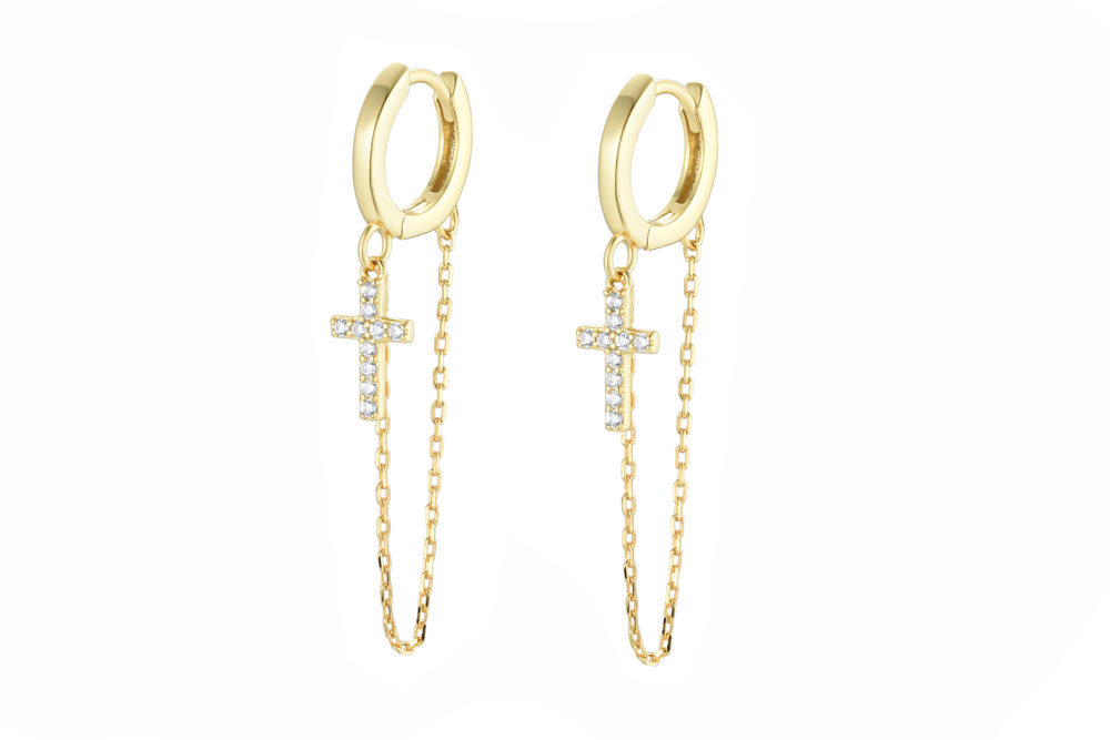 [15120E00E130BLDO] Sterling silver 925 zirconia cross earring (Gold plated)