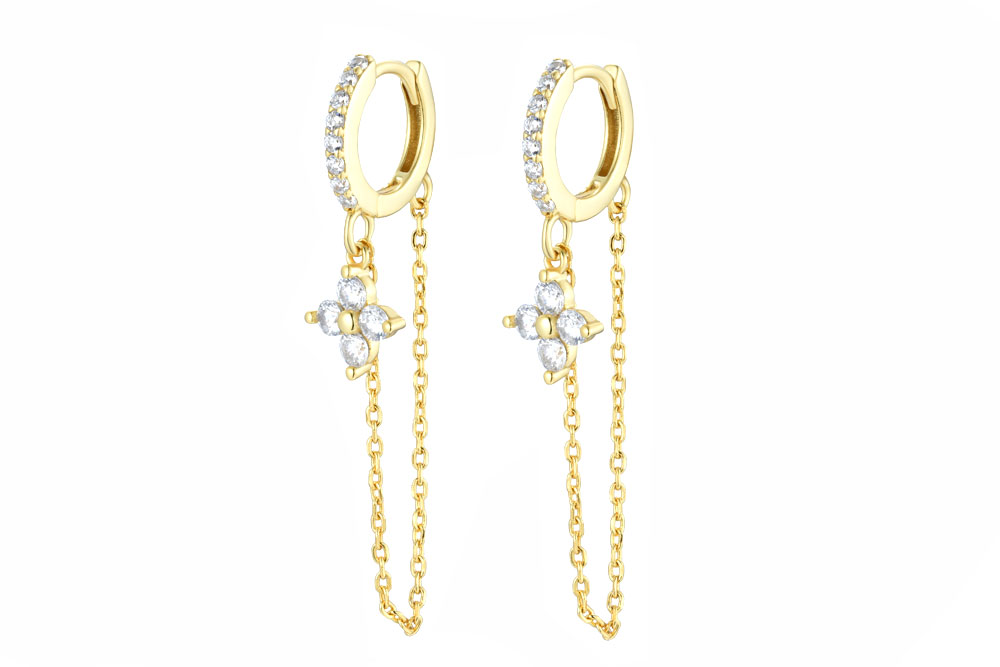 [15121E00E120BLDO] Sterling silver zirconia flower earring (Gold plated)