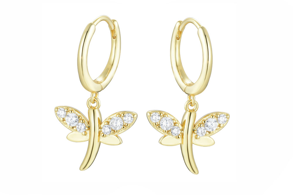 Sterling silver zirconia dragon-fly earring