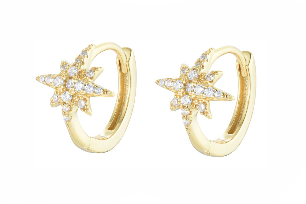 Sterling silver zirconia compass rose earring