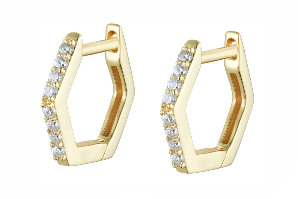 Sterling silver zirconia hexagonal earring