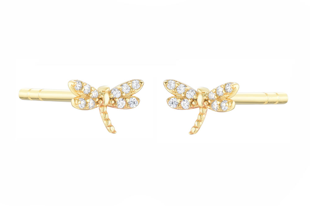 [15127E000000BLDO] Sterling silver zirconia dragon-fly earring (Gold plated)