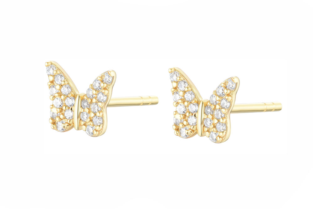[15128E000000BLDO] Sterling silver zirconia butterfly earring (Gold plated)