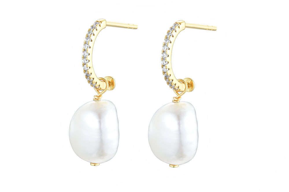 Pendiente plata 925 aro zirconitas blancas con perla 