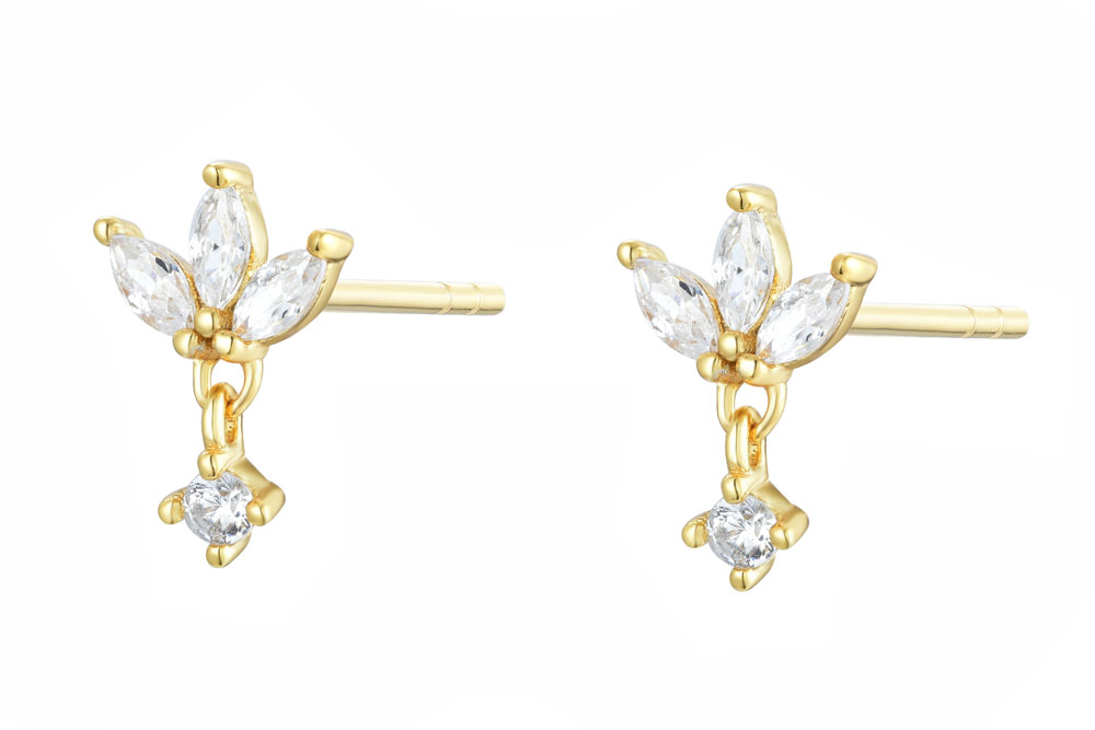 [15132E000000BLDO] Sterling silver zirconia earring (White, Gold plated)