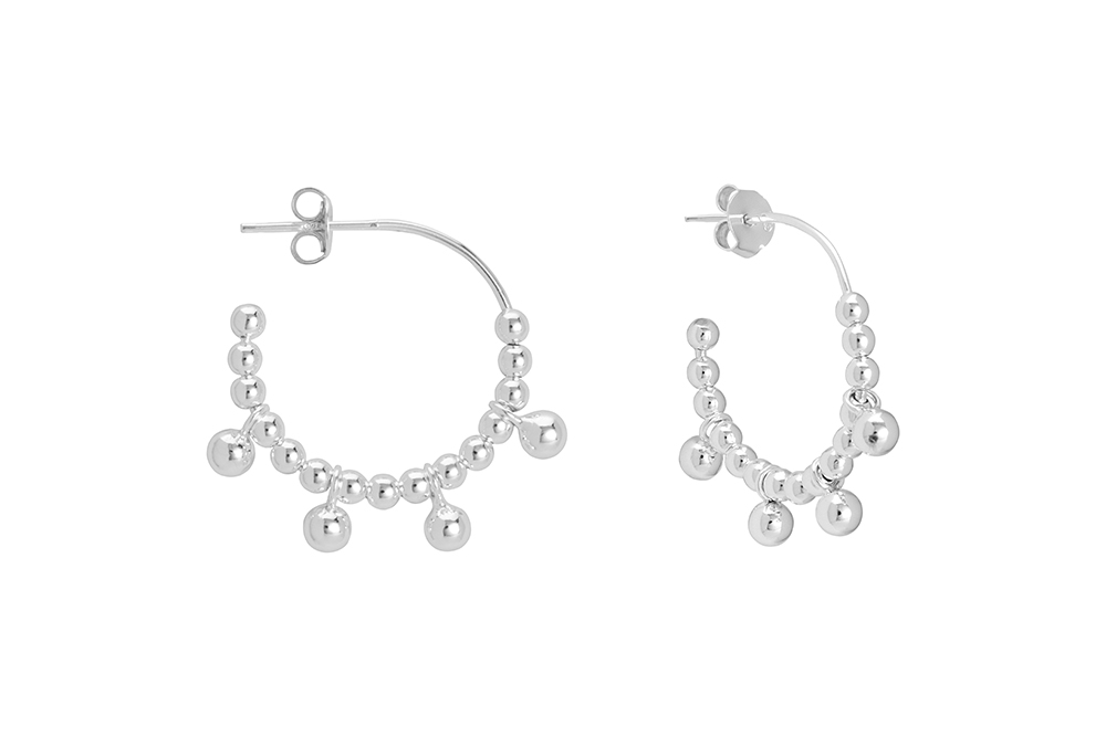 Pendiente plata 925 aro con bolitas