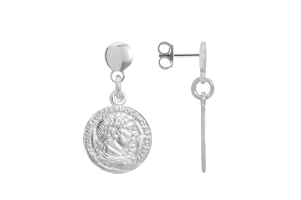 Pendiente plata 925 moneda romana con base redonda