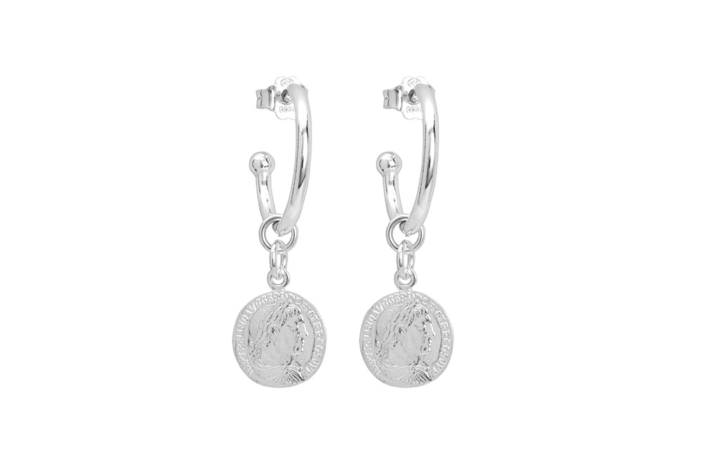 Pendiente plata 925 aro con moneda romana 12mm