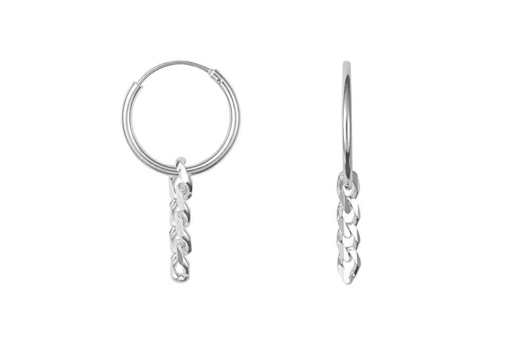 Pendiente plata 925 aro con cadena eslabones