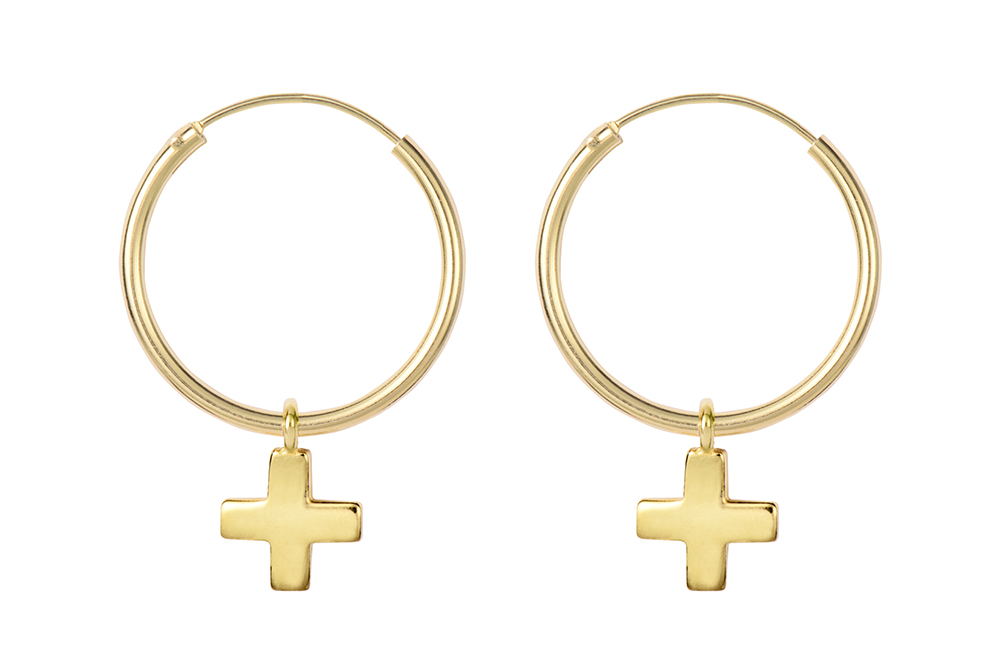 Sterling silver  cross earring hoop