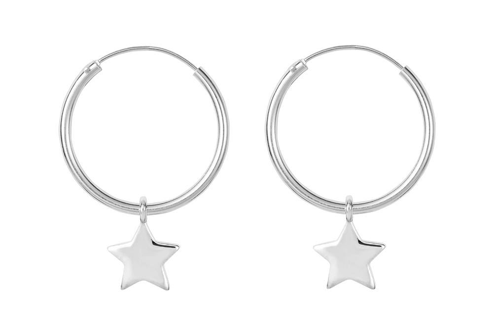 [15472EE200PL] Sterling silver star earring hoop (Sterling silver)