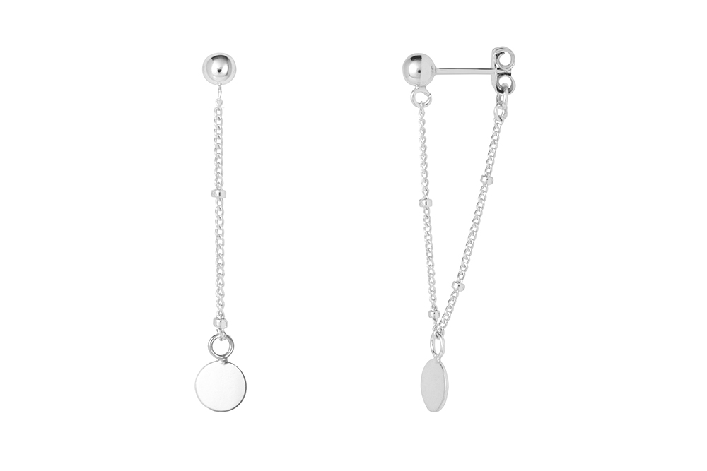 Pendiente plata 925 bola 4mm cadena y placa 6mm