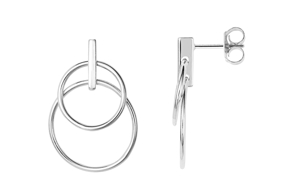 [15478EPL] Sterling silver double ring 12/16mm earring (Sterling silver)