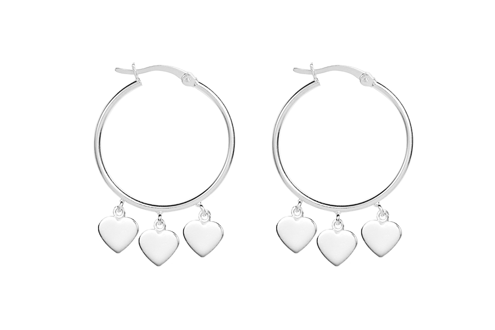 Sterling silver 3 hearts earring hoop