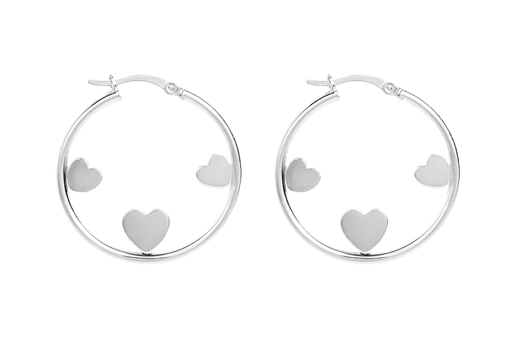 Sterling silver 3 hearts earring hoop