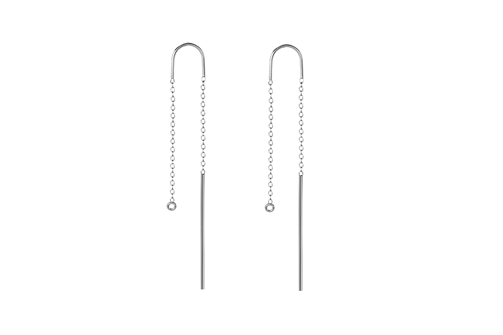 Sterling silver bar ring and chain earring