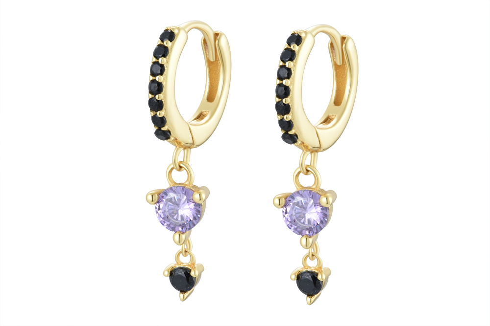 Pendiente plata 925 aro zirconitas negras