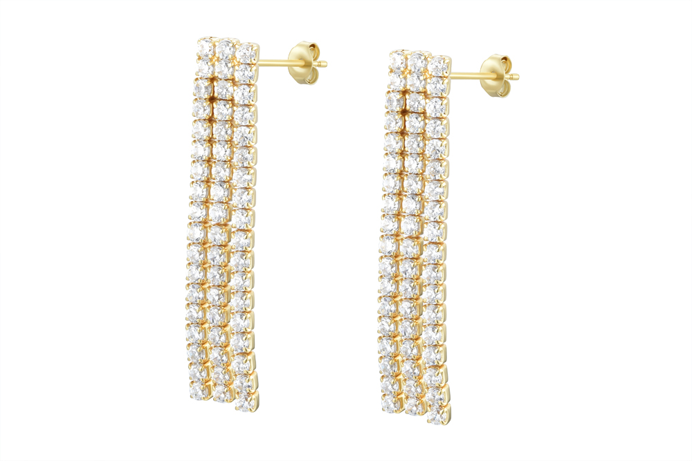 [15542EZBLDO] Sterling silver tennis earring (Gold plated)