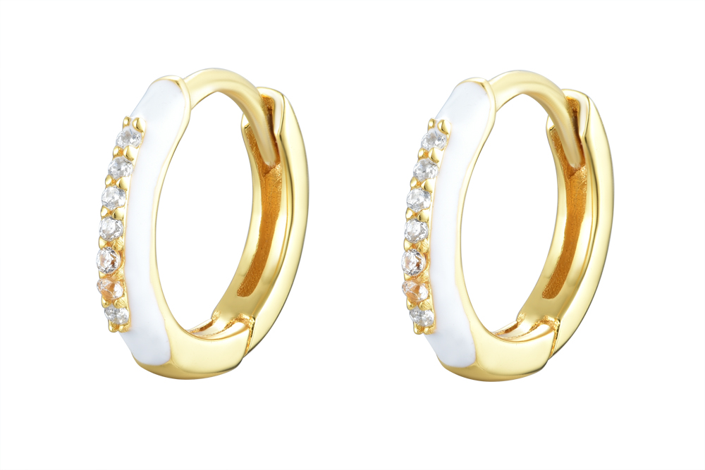 Sterling silver enamel & white zirconia hoop earring