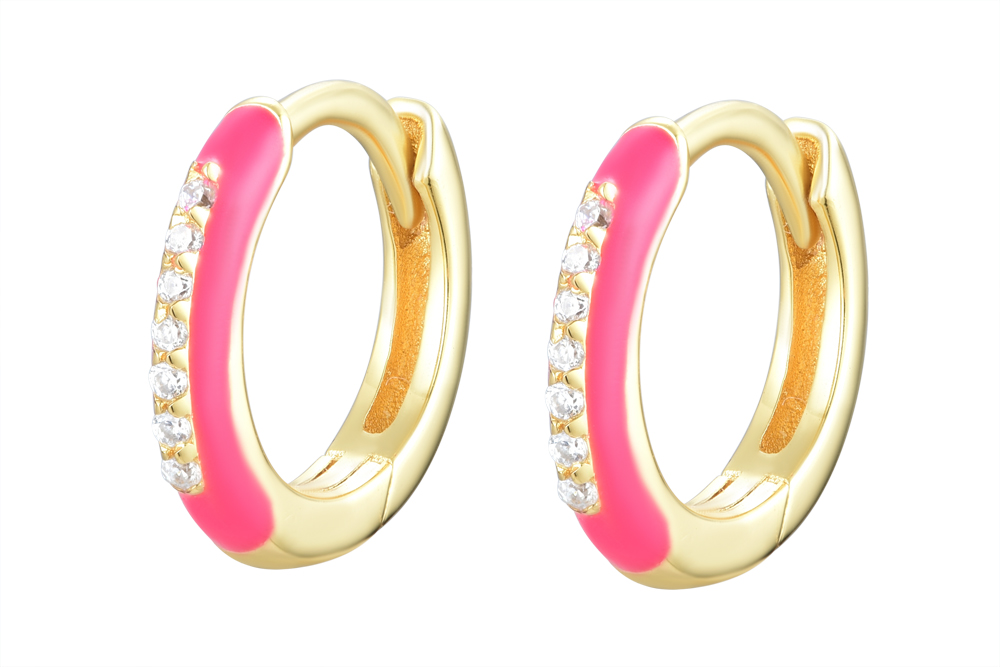 Sterling silver enamel & white zirconia hoop earring