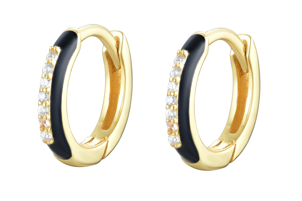 Sterling silver enamel & white zirconia hoop earring