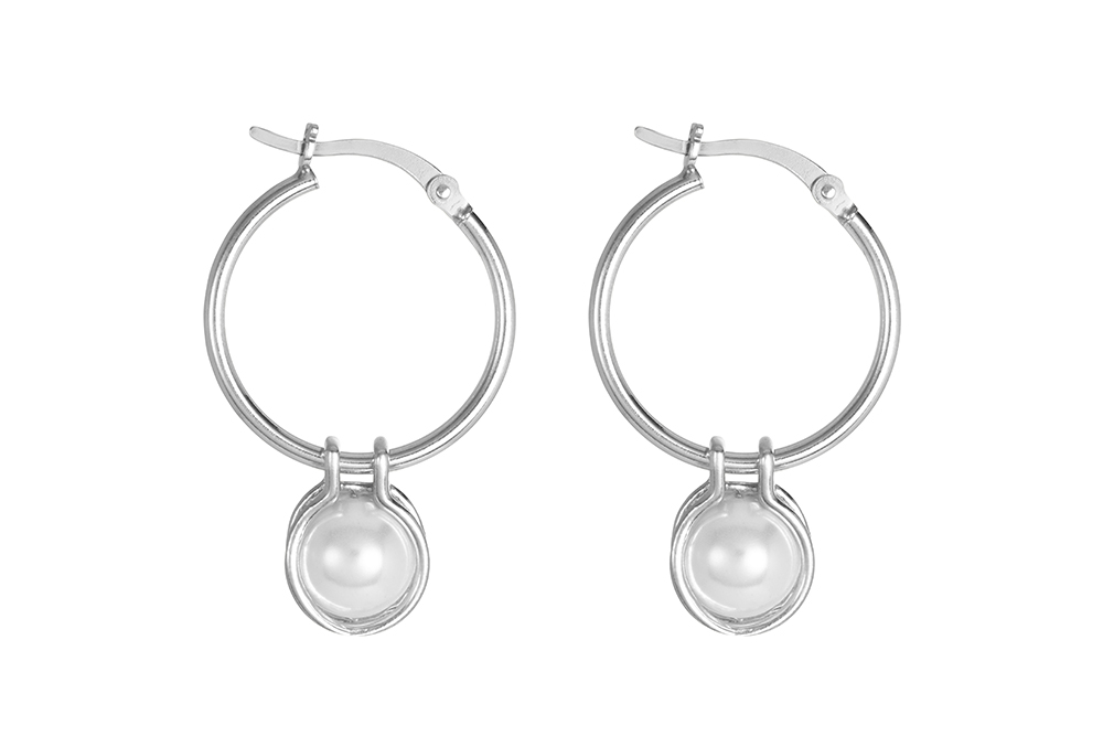 Sterling silver pearl earring hoop